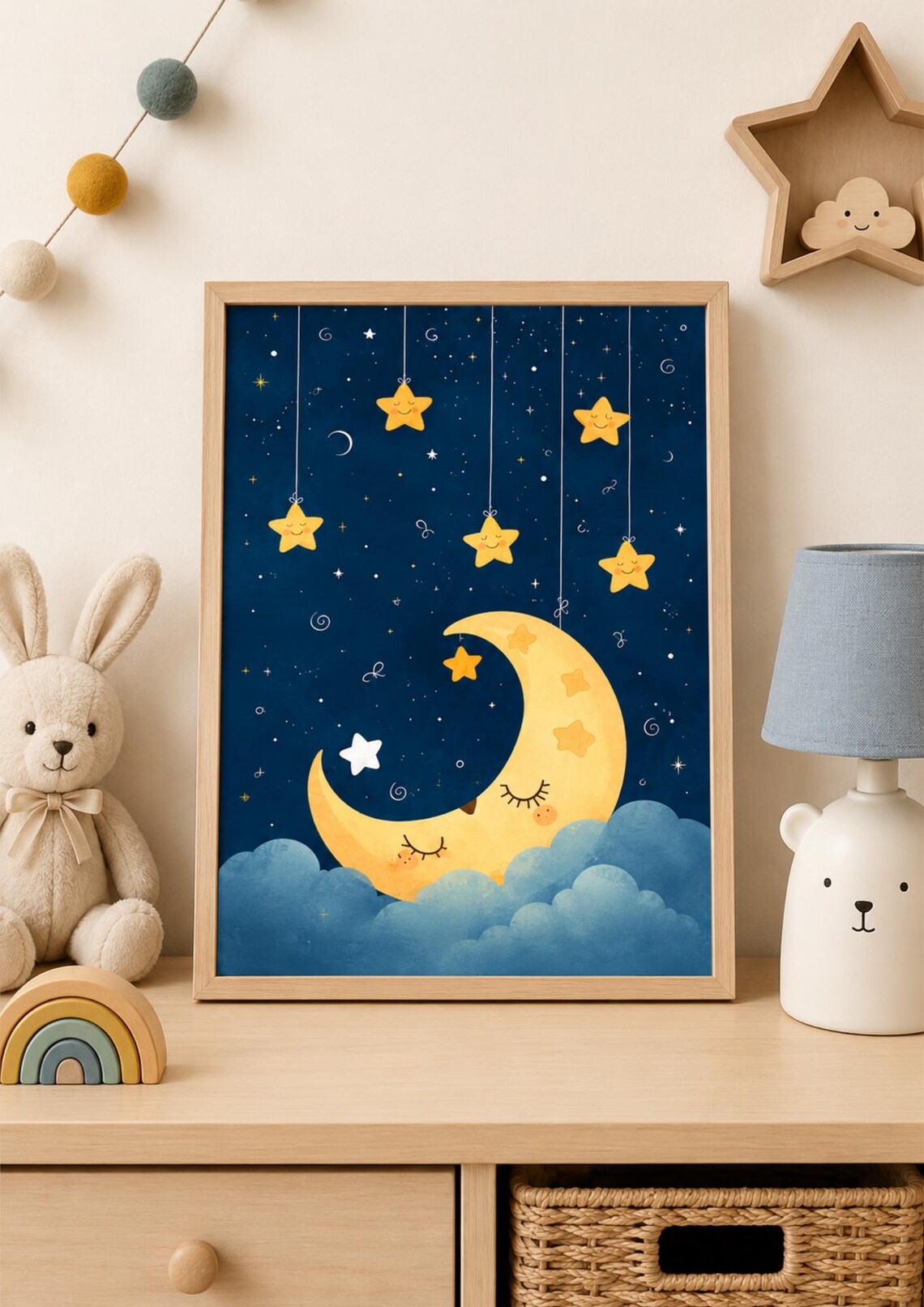Moon Nursery Wall Art, Celestial Kids Room Decor
