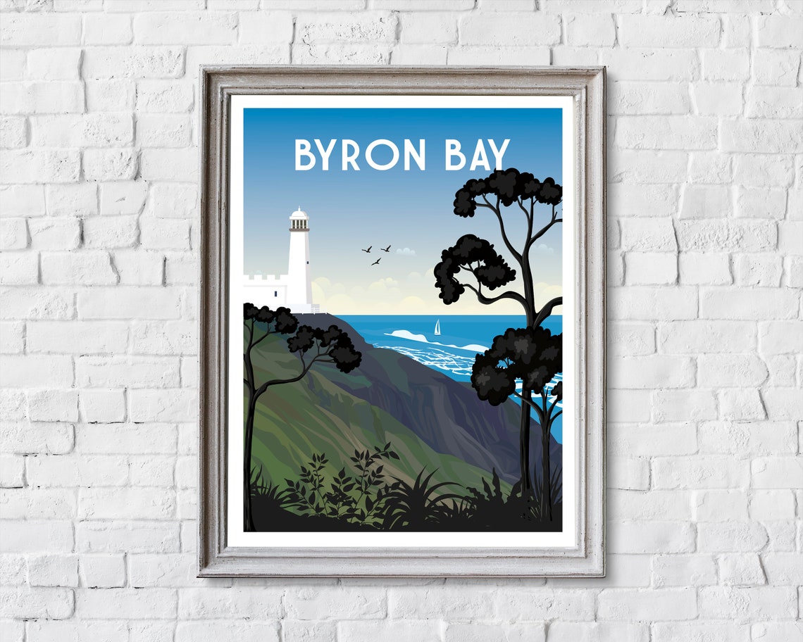 Byron Bay Australia Lighthouse Retro Coastal Beach Travel Poster - Image 2