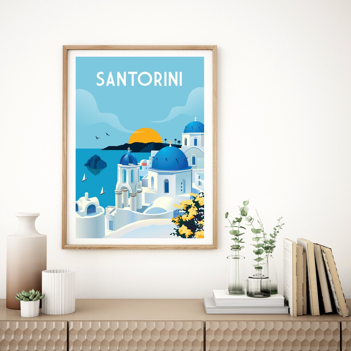 Santorini Retro Travel Poster, Greek Island Art - Image 2