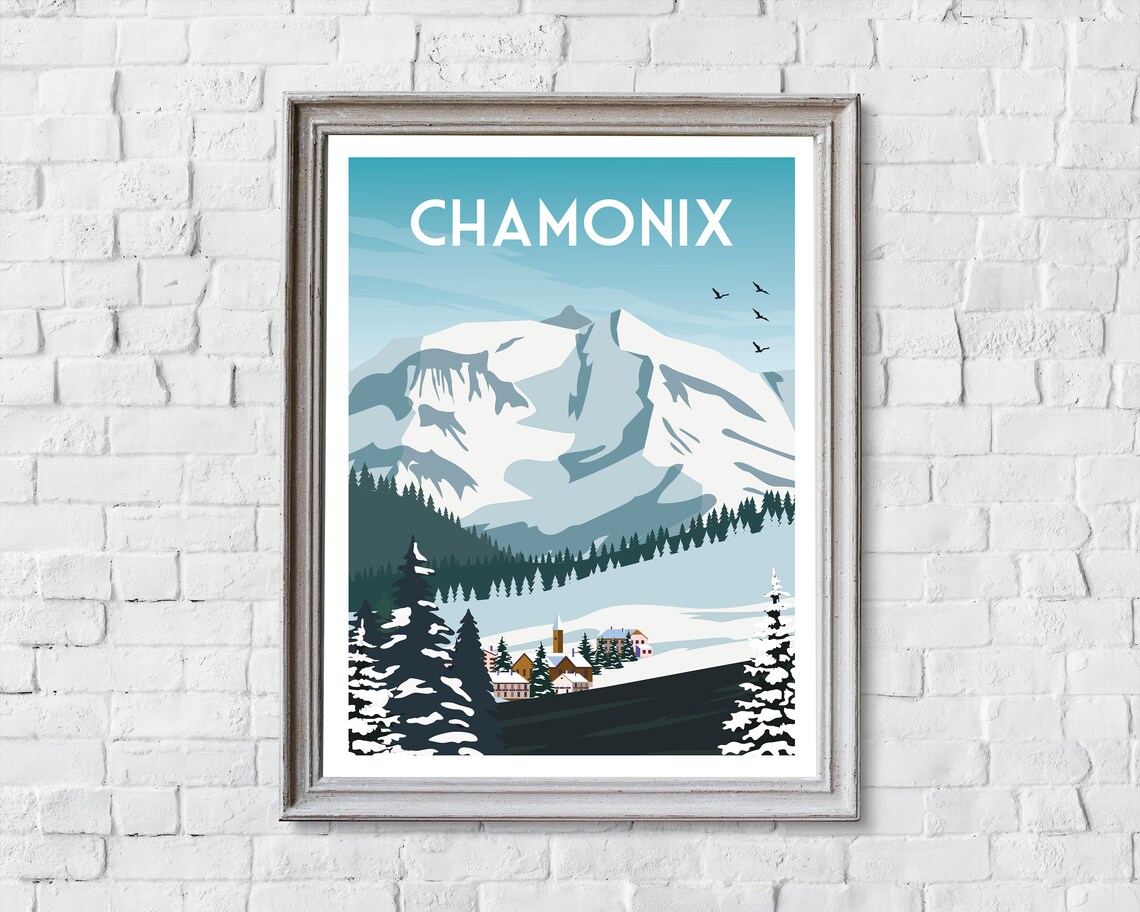 Chamonix Skiing Travel Poster, Skiing Wall Art - Image 2