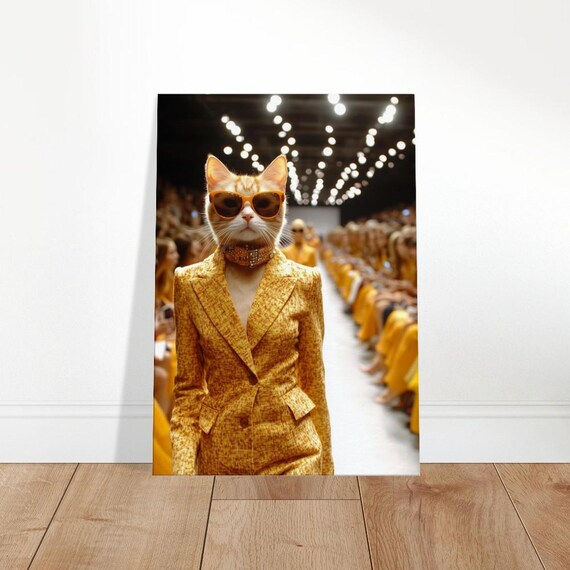 Orange Cat Yellow Suit Runway Fashion Week Sunglasses Animal Poster