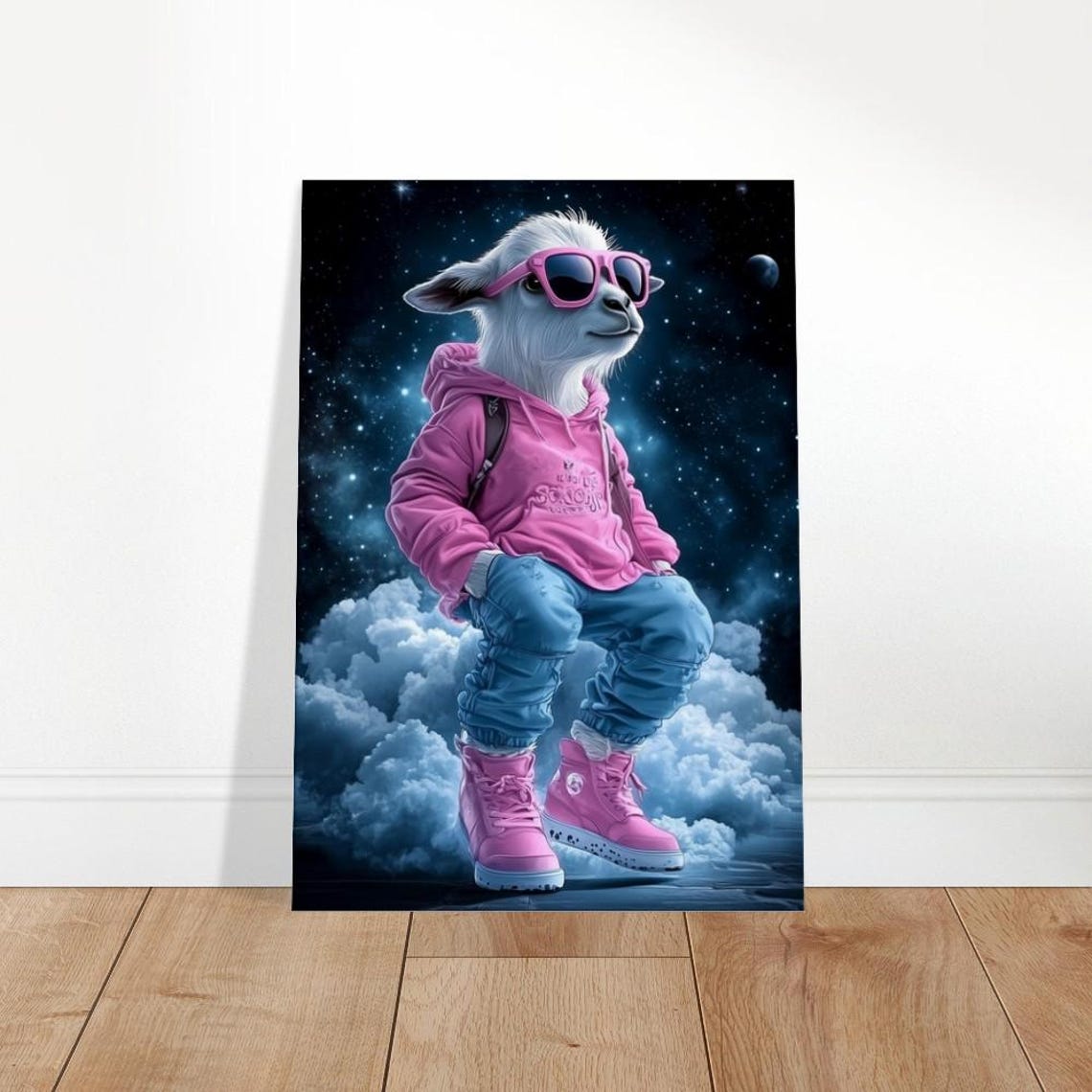 Cool Llama Pink Hoodie Galaxy Starry Clouds Funny Animal Poster
