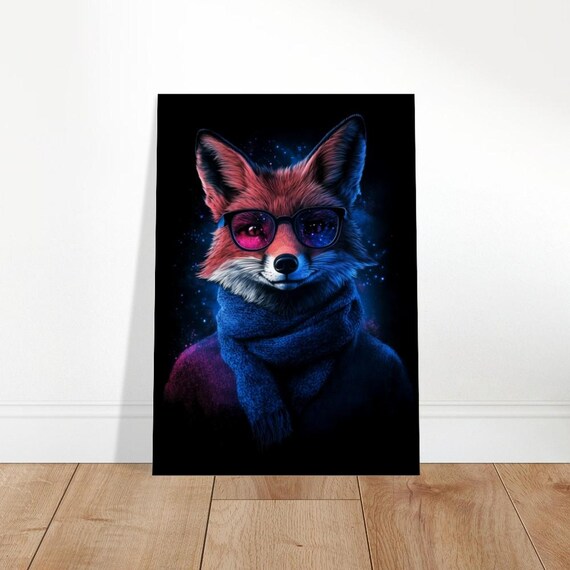 Neon Fox Canvas Art Modern Animal Print With Glasses