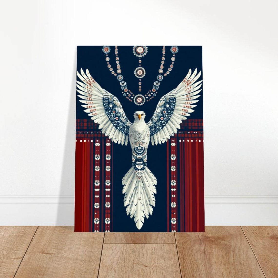Soaring Tribal Eagle Patterned Wings Beaded Spirit Bird Poster