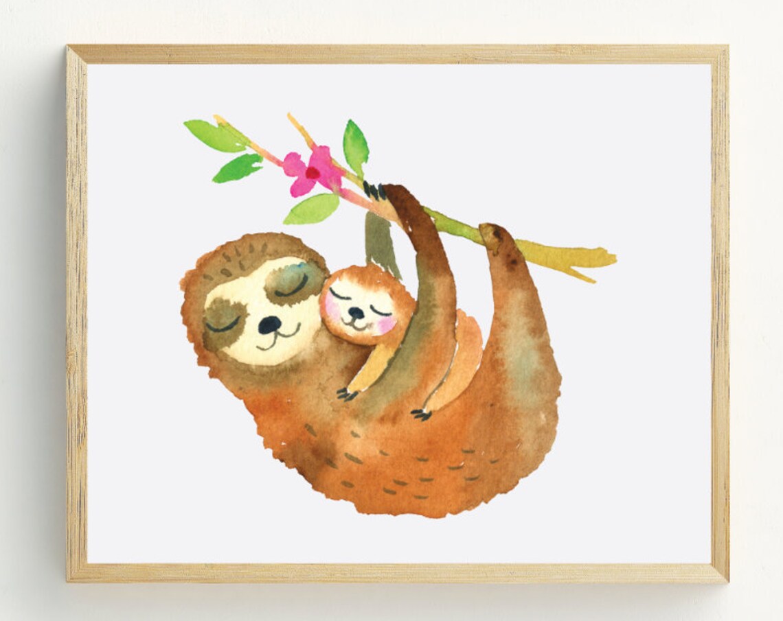 Mom And Baby Sloth Nursery Wall Art Print