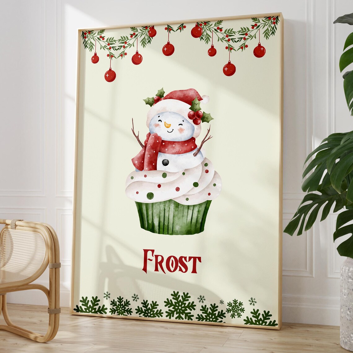 Frost Christmas Sweet Snowman Cupcake Watercolor Holiday Poster