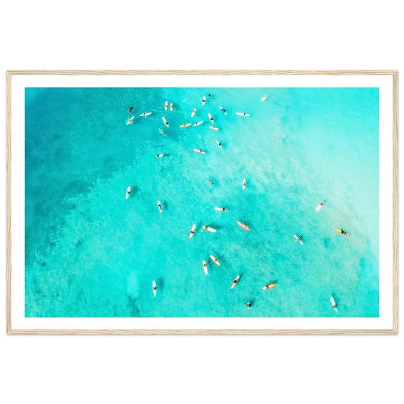 Surfers Paddling Out, Coastal Surfing Travel Poster