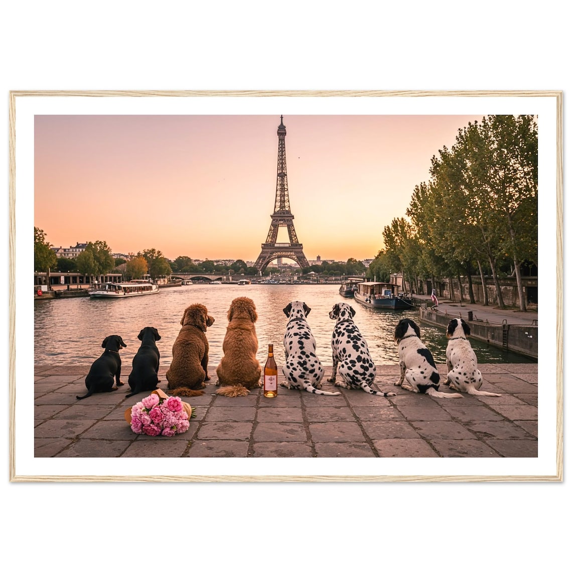 Paris Dogs Print, Eiffel Tower Romantic Art Print