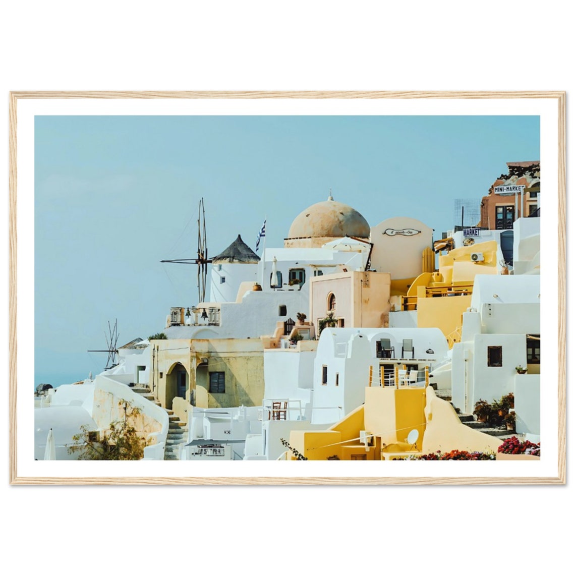 Santorini Greece Whitewashed Town Windmill Fine Art Photo Poster