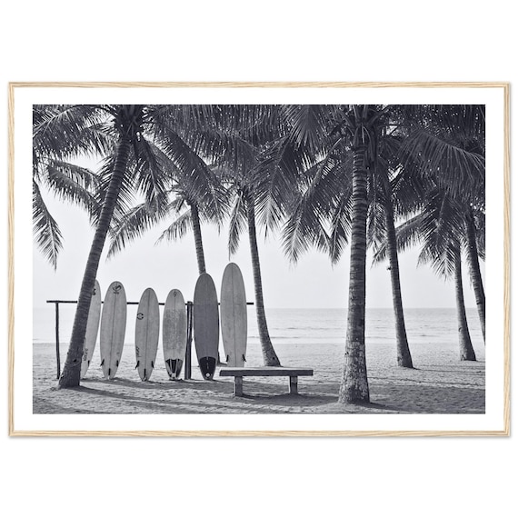 Black And White Surfboards Under Palm Trees Beach Photo Print