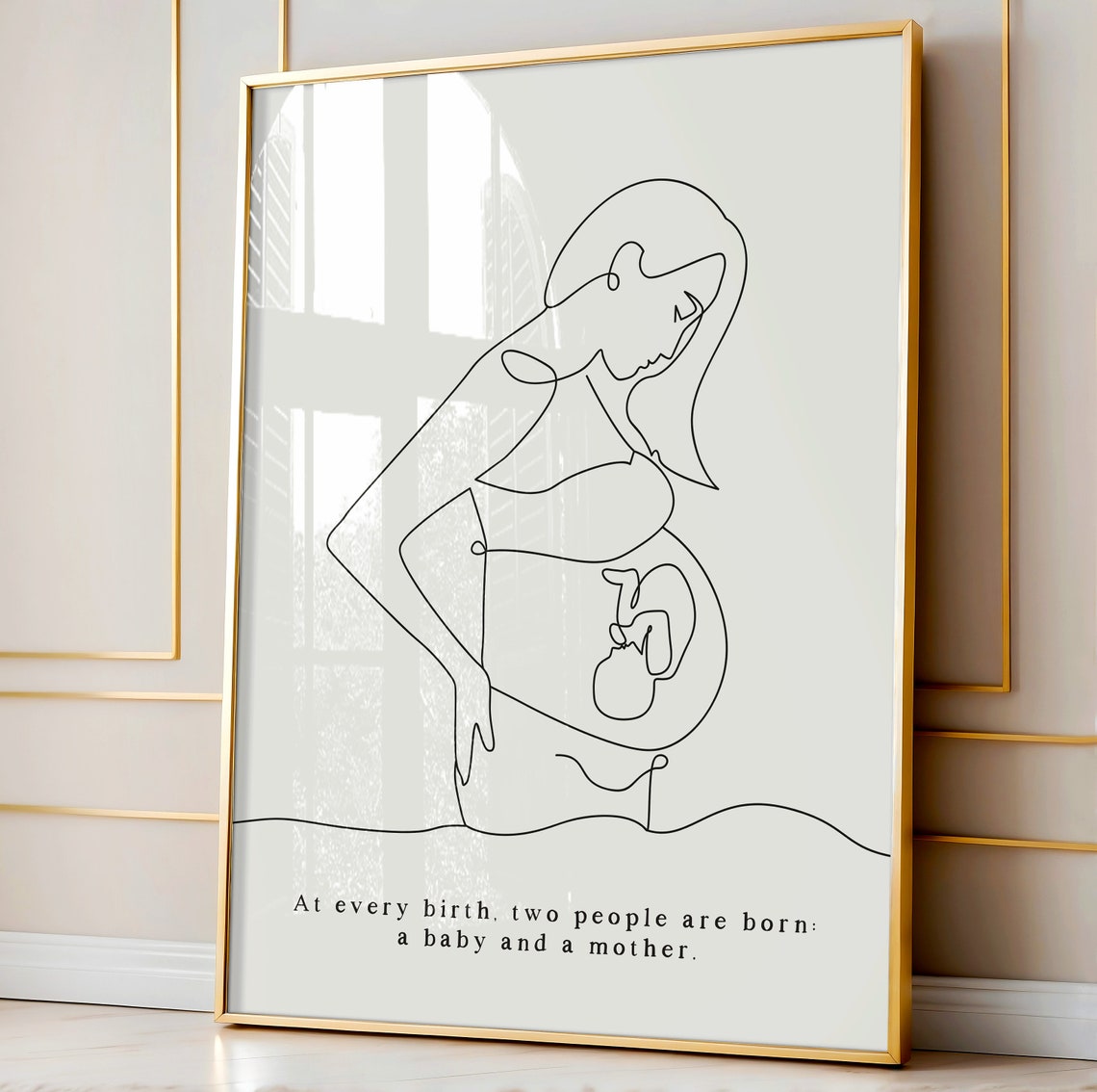 Pregnant Mother Line Art Birth Quote Minimalist Mom Wall Art - Image 2