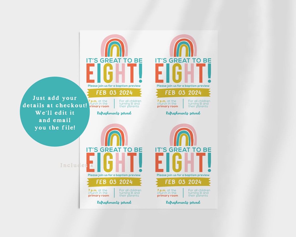 Its Great To Be 8 LDS Baptism Invitation Art Print - Image 2