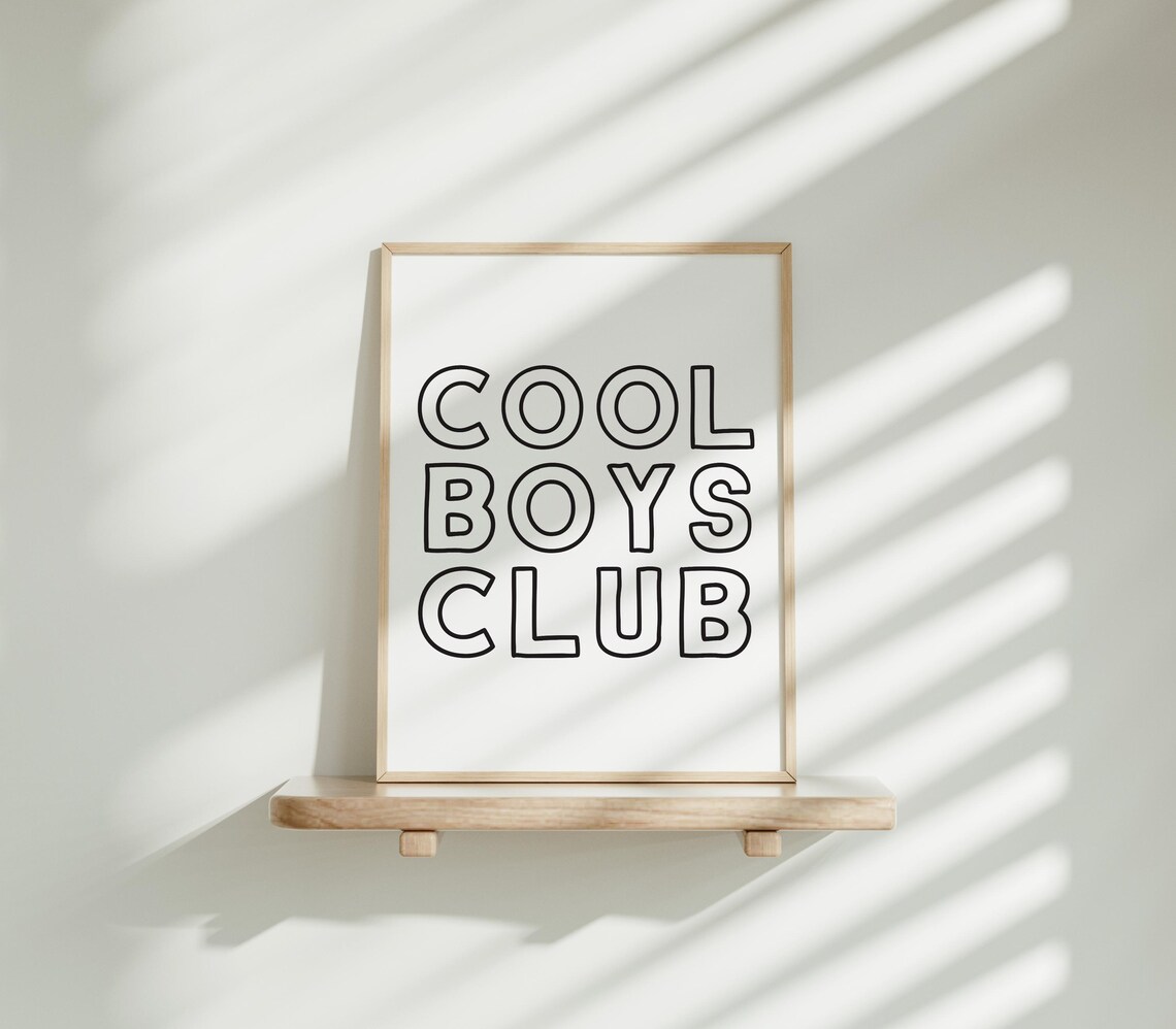 Cool Boys Club Black Outline Block Letter Modern Boys Room Print