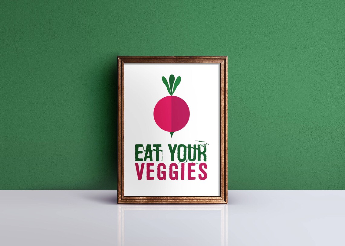 Eat Your Veggies Bold Pink Radish Illustration Kitchen Quote Poster - Image 2