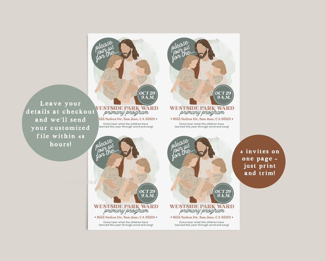 Jesus with Children LDS Primary Program Invitation Poster Oct 29 9 AM - Image 2
