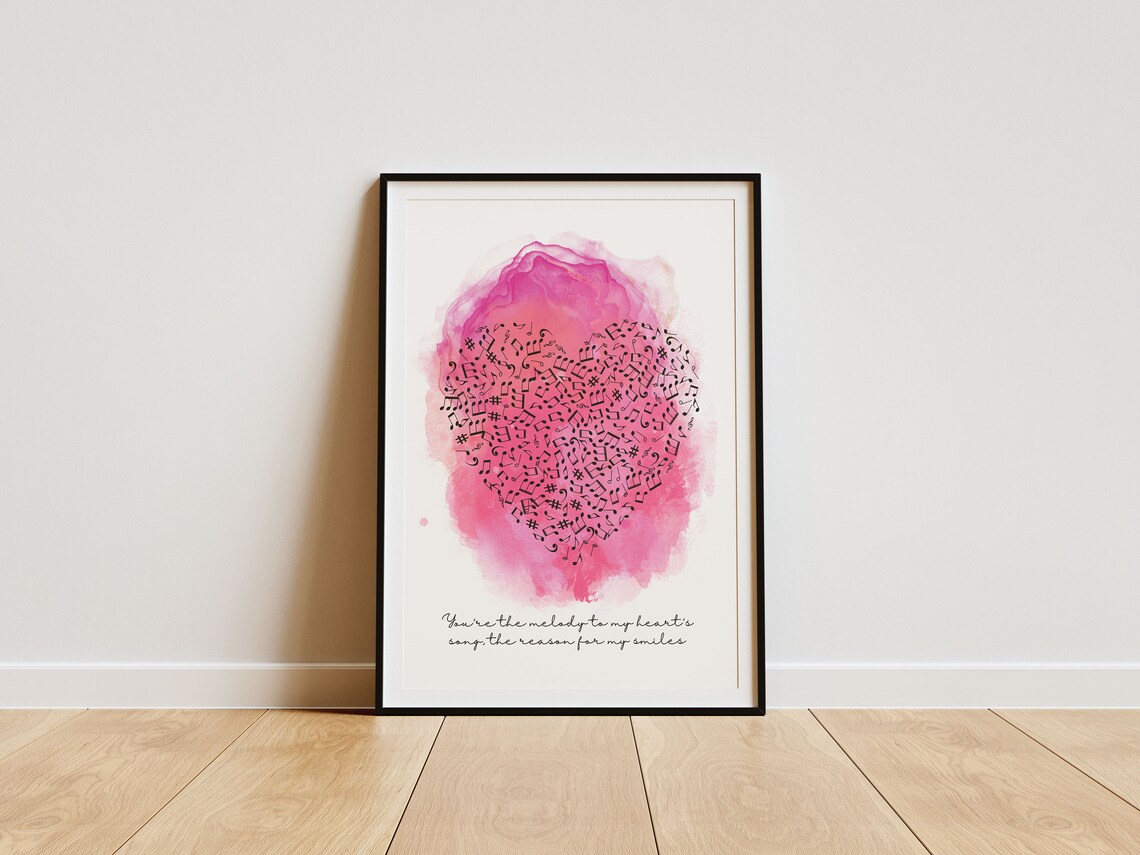 You're the Melody to My Heart's Song Watercolor Music Notes Heart Poster - Image 3