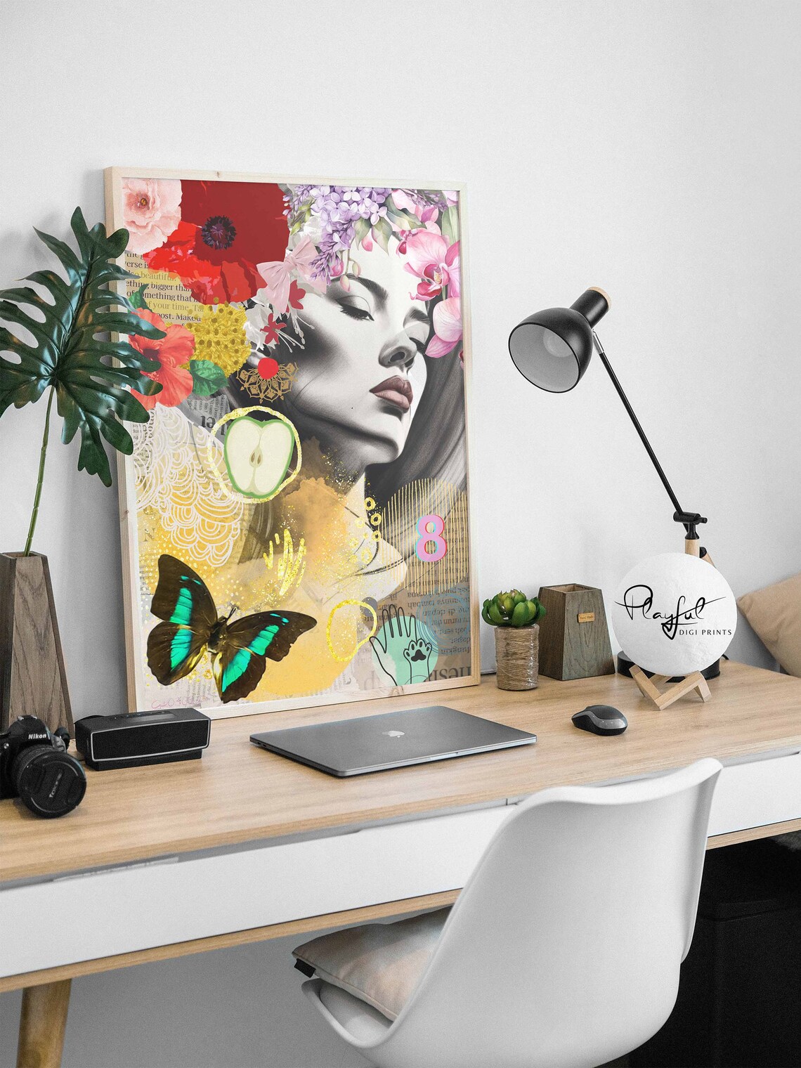 Abstract Floral Collage Woman Portrait Feminist Botanical Art Poster - Image 3