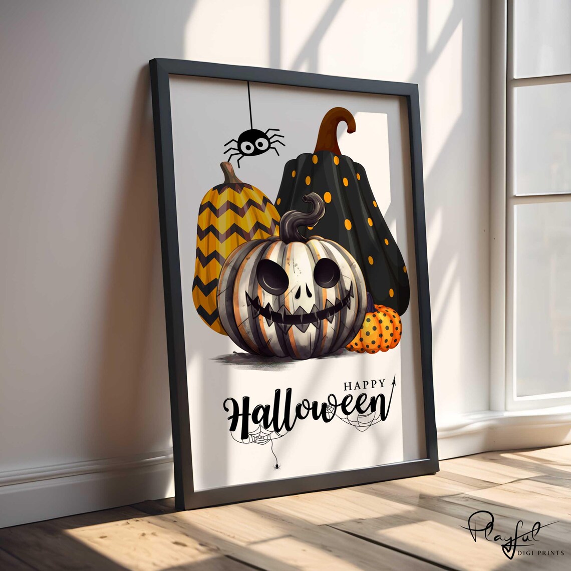 Happy Halloween Cute Pumpkins Illustration Jack O Lantern Fall Wall Art - Image 3
