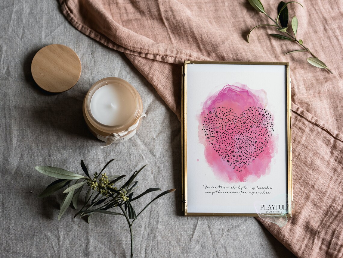 You're the Melody to My Heart's Song Watercolor Music Notes Heart Poster - Image 4