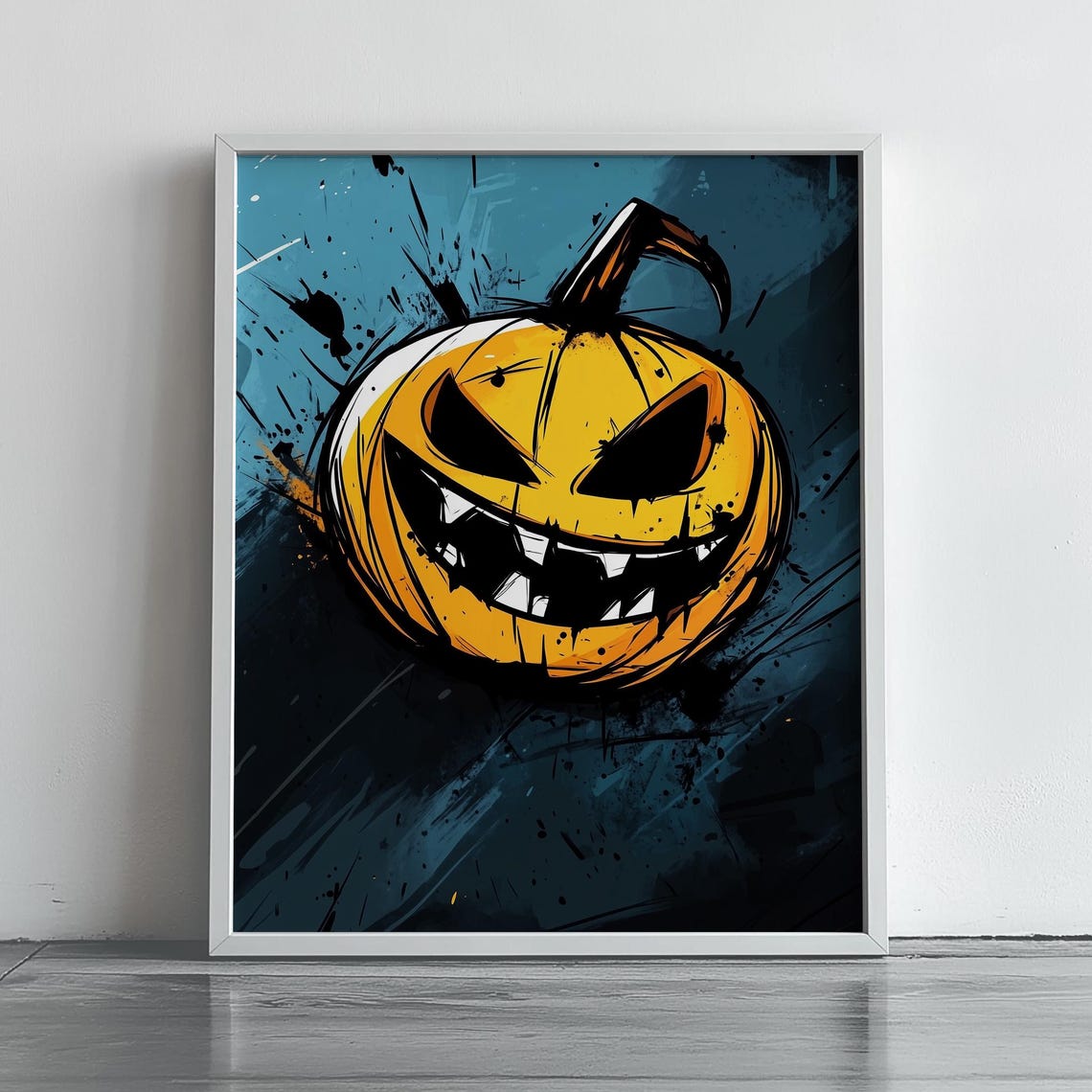 Spooky Jackolantern Moody Halloween Wall Art Abstract Pumpkin Decor Creepy Fall Seasonal Home Decoration 243