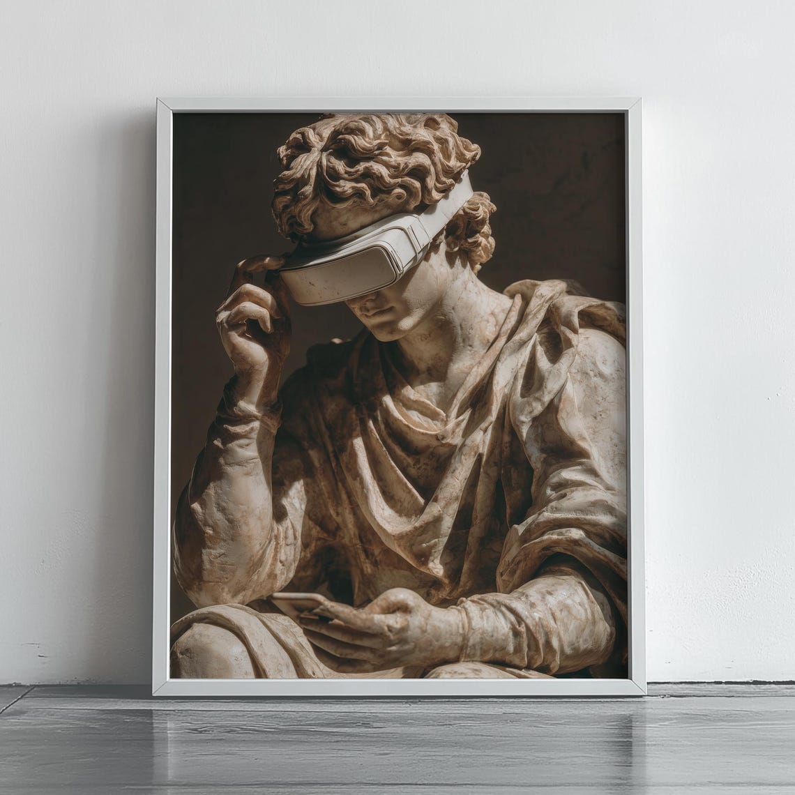Classical Greek Statue Wearing VR Headset Humorous Tech Art Poster