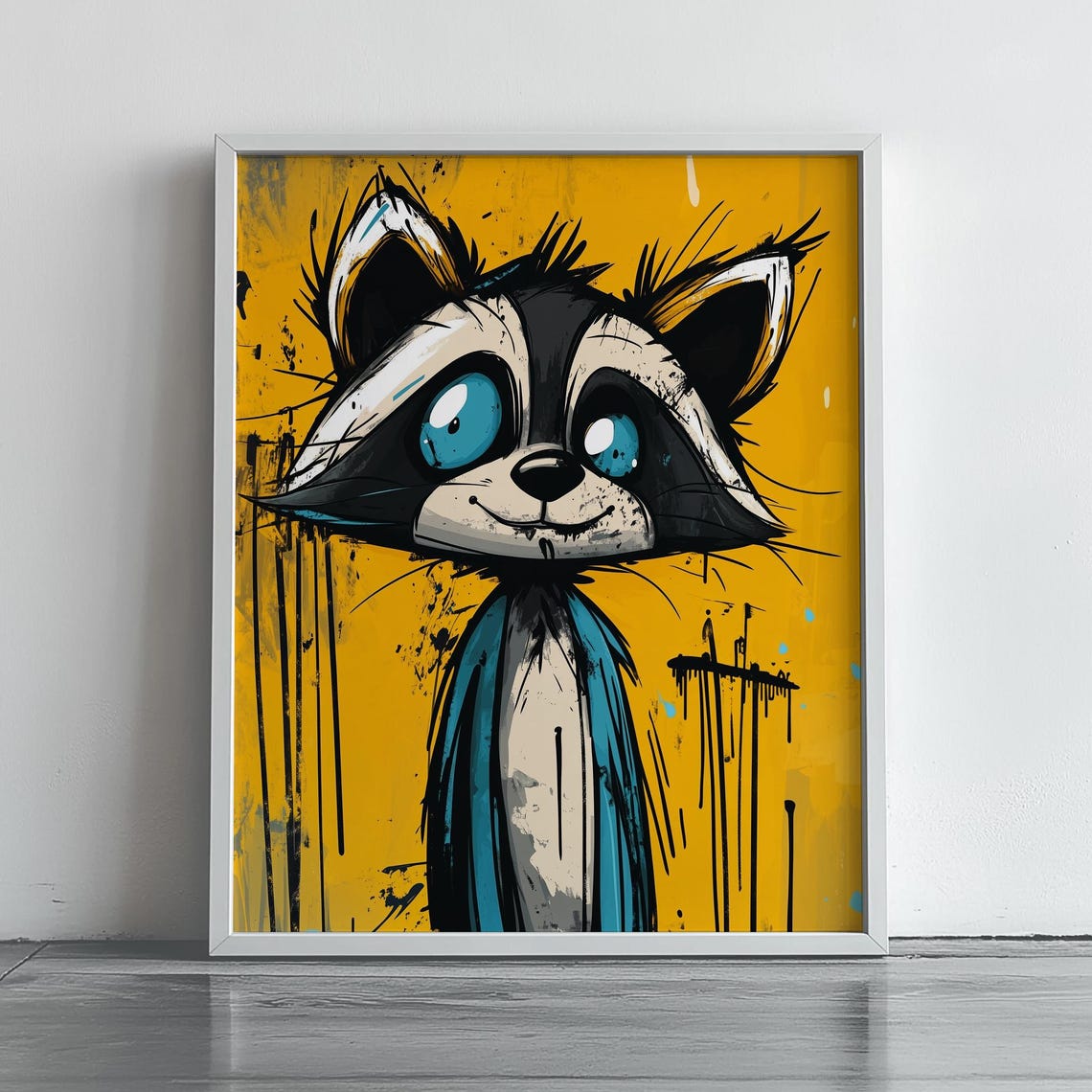 Funny Cartoon Raccoon Big Blue Eyes Graffiti Pop Art Animal Poster