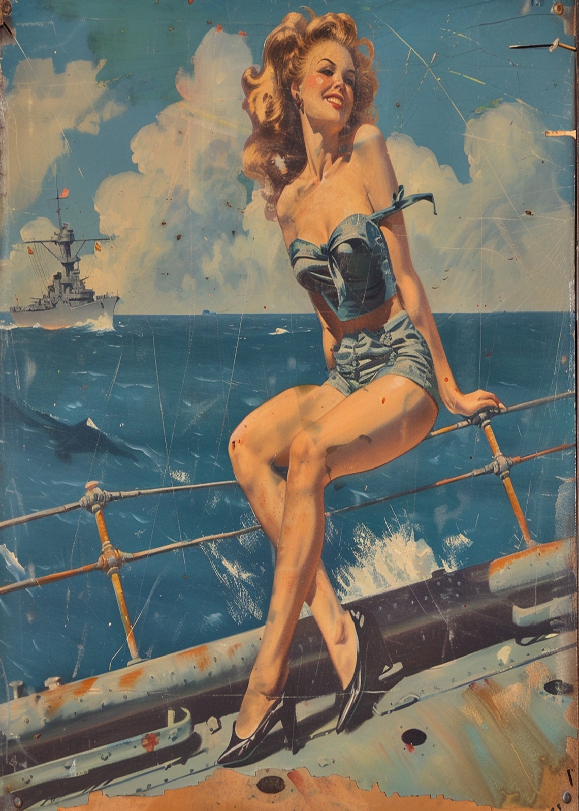 1950s Pinup Girl Vintage Painting Pin Up Girl Art Print Military Pinup Poster Art L Oil Panting L 5 Sizes Available L 018 - Image 3