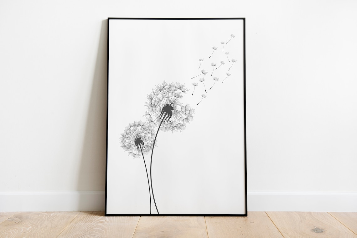 Monochrome Dandelion Seed Head Minimalist Botanical Art Poster - Image 4