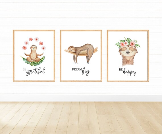 Baby Sloth Nursery Decor, Cute Art Print