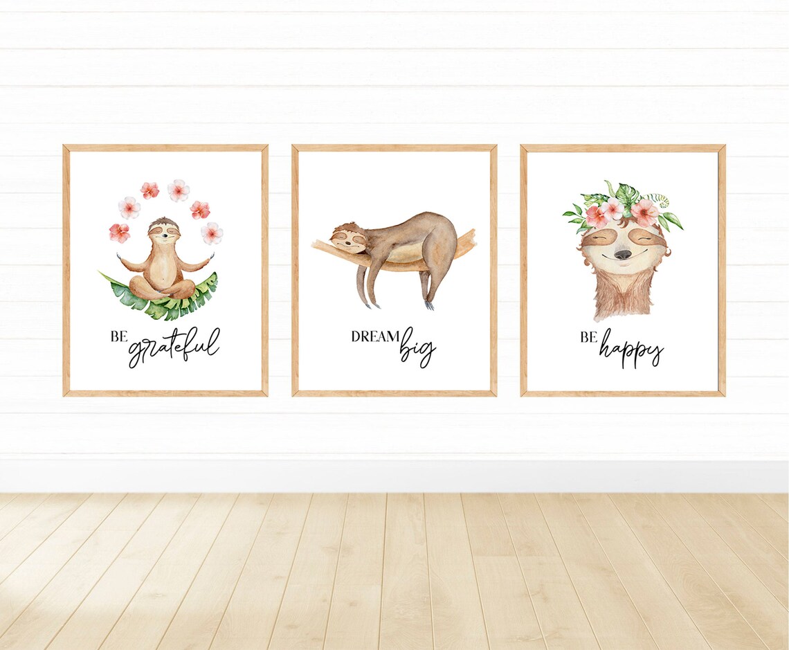 Baby Sloth Nursery Decor, Cute Art Print