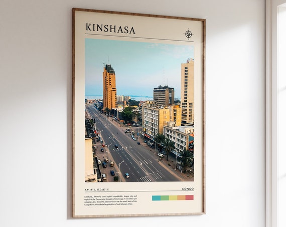 Kinshasa Cityscape Travel Poster, Congo Art Print