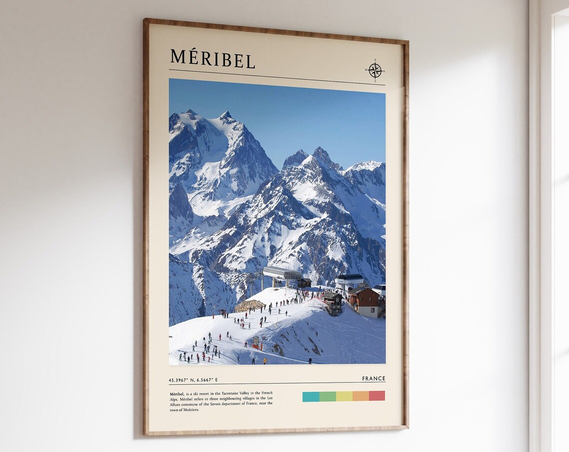 Meribel Travel Poster, France Skiing Destination