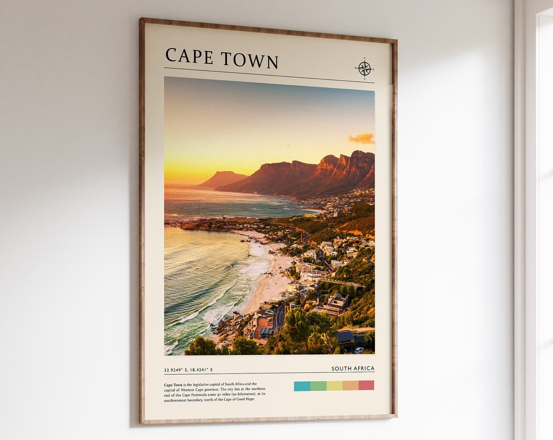 Cape Town South Africa Sunset Beach Mountainside Photo Travel Poster