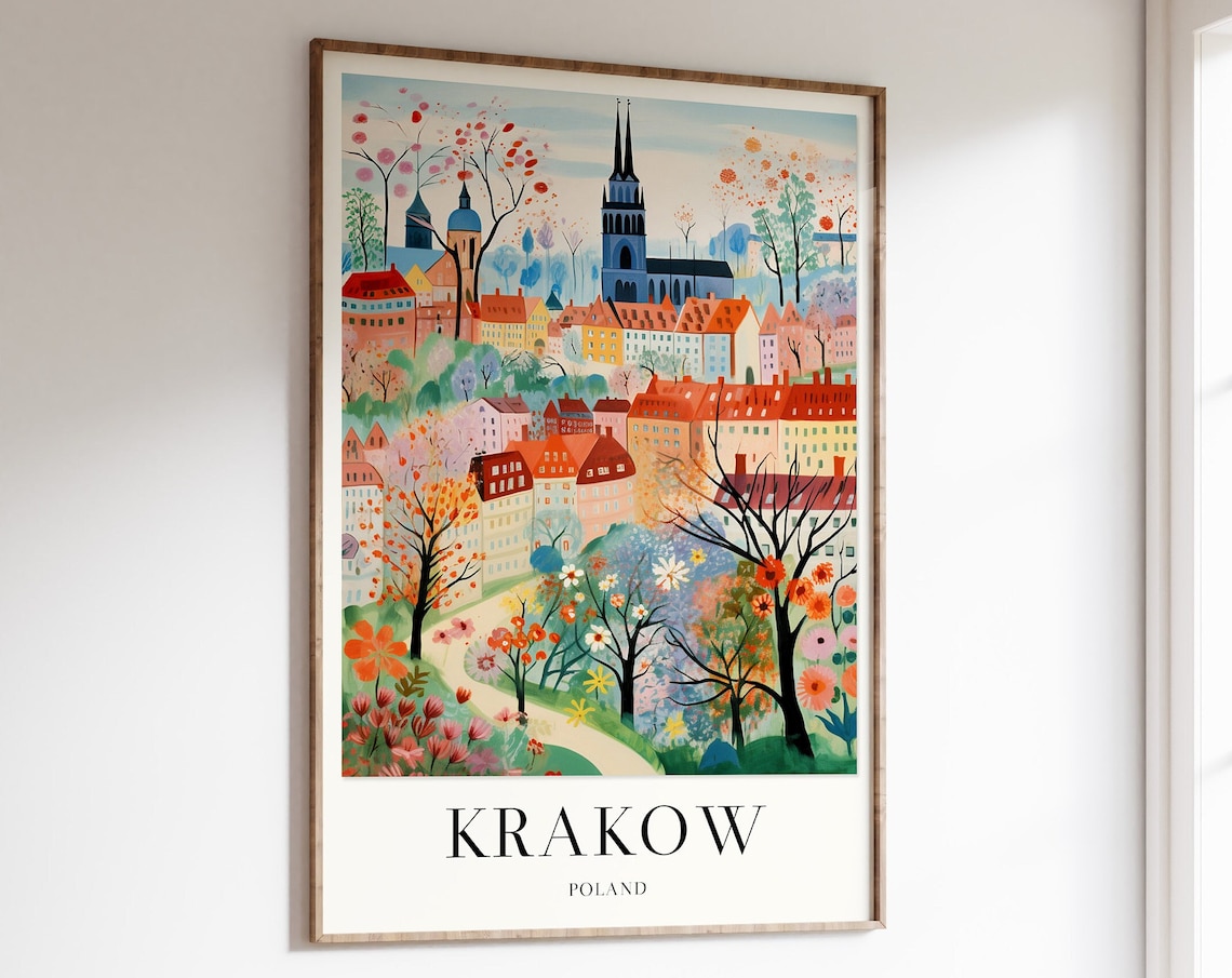 Krakow Coast Travel Print Polish Travel Poster Krakow Wall Art European Travel Decor Travel Gift Floral Decor Scenery Poster