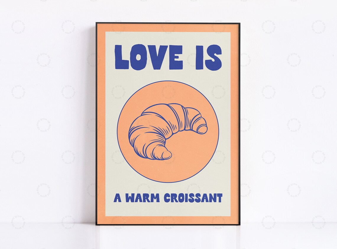 Croissant Print Poster, Vintage Coffee Lover Decor