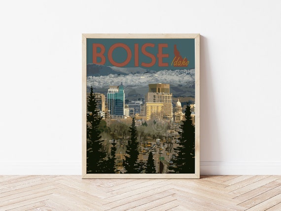 Boise Idaho Vintage Style Travel Poster, Downtown