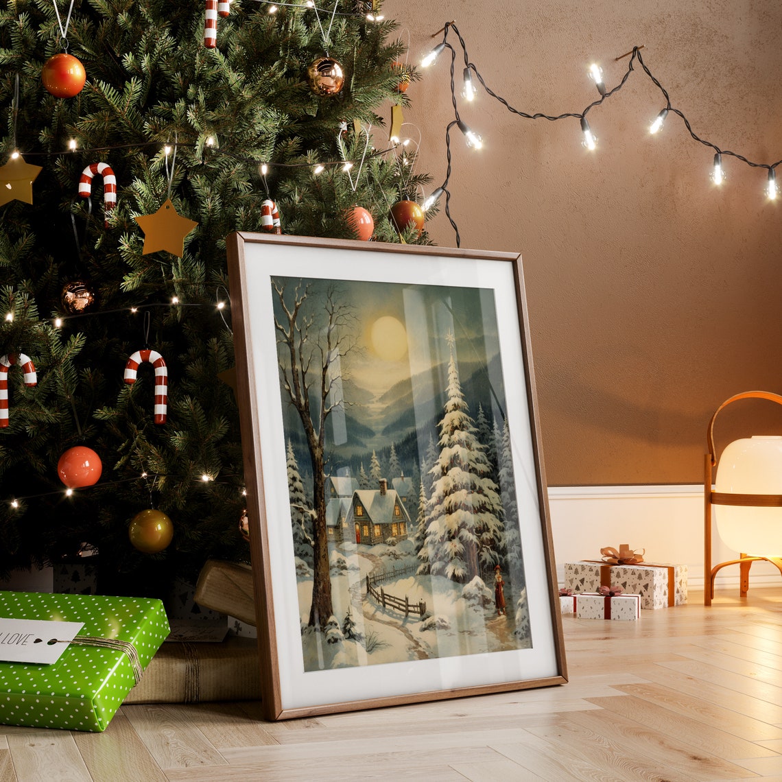 Vintage Christmas Painting Vintage Snow Landscape Christmas Village Wall Art Winter Wall Art Christmas Season Holidays Art - Image 5