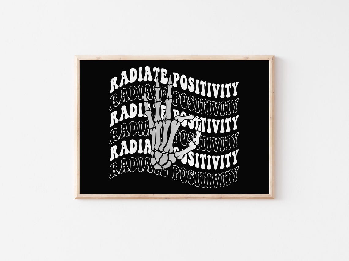 Radiate Positivity Skeleton Peace Hand Retro Halloween Poster - Image 5