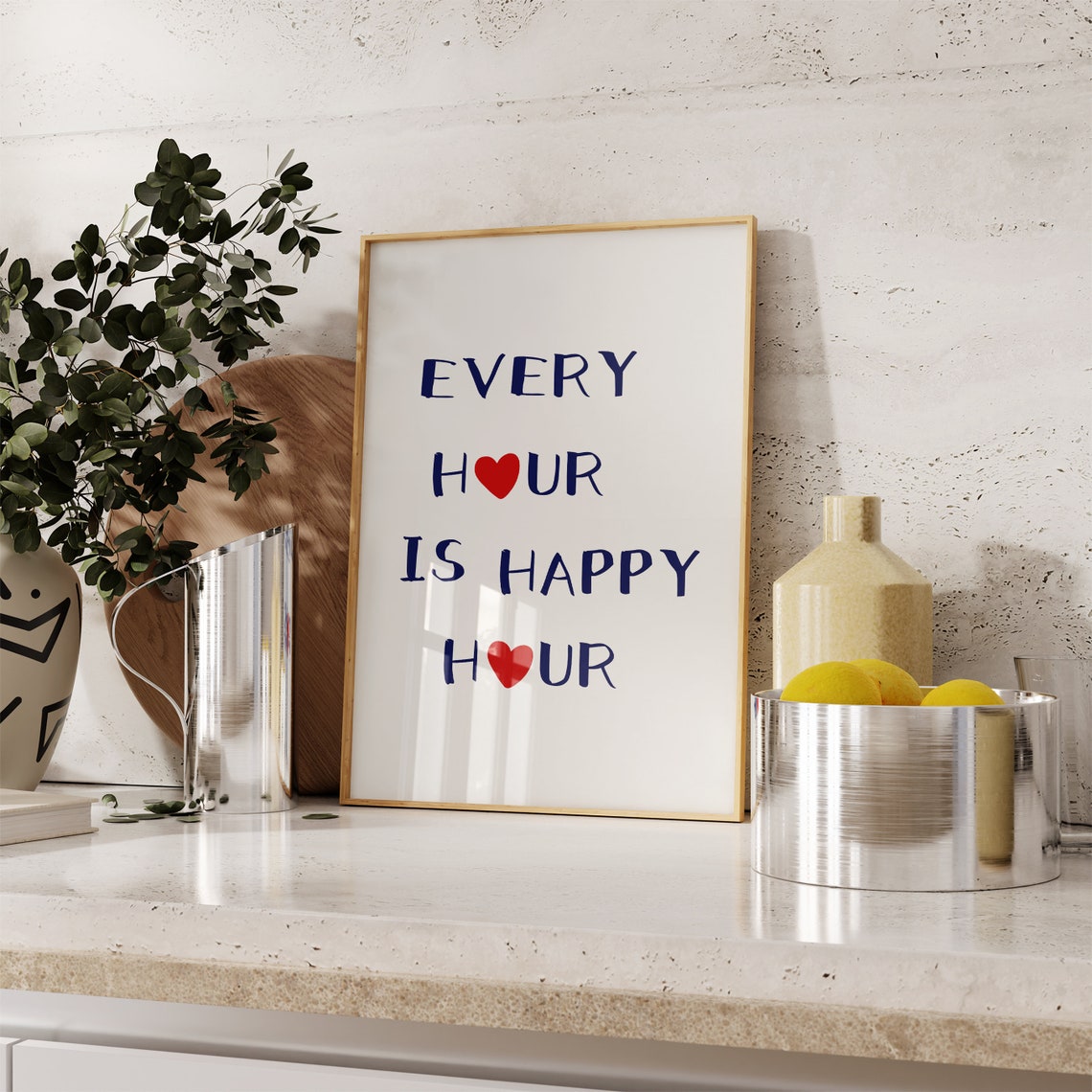 Every Hour Is Happy Hour Navy And Red Heart Bar Quote Poster - Image 5