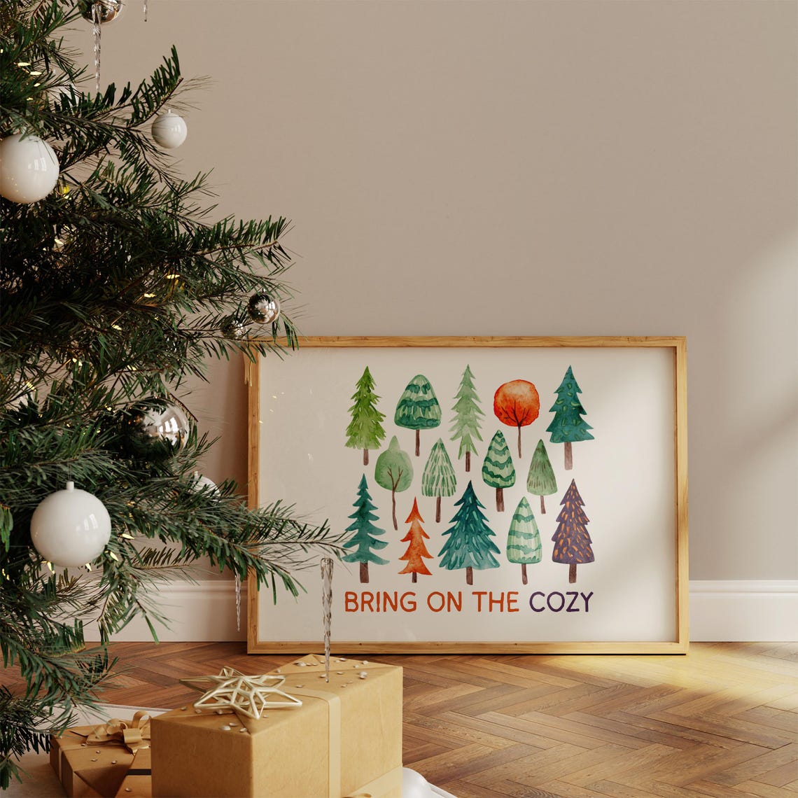 Bring on the Cozy Watercolor Pine Trees Winter Forest Poster - Image 3