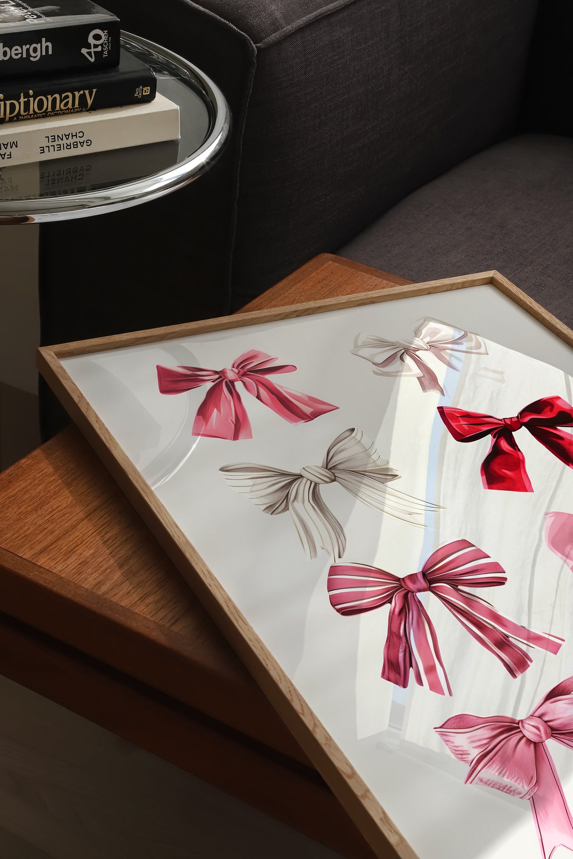 Eight Glossy Pink and Red Satin Ribbon Bows Coquette Style Poster - Image 4