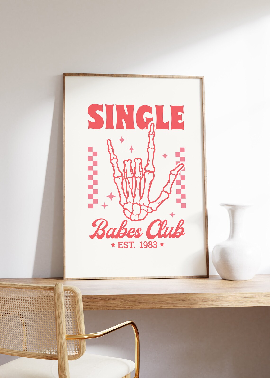 Single Babes Club Est 1983 Skeleton Hand Anti Valentine Poster - Image 5