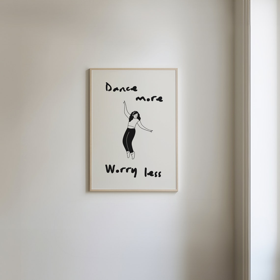 Dance More Worry Less Dancing Girl Line Drawing Motivational Poster - Image 2
