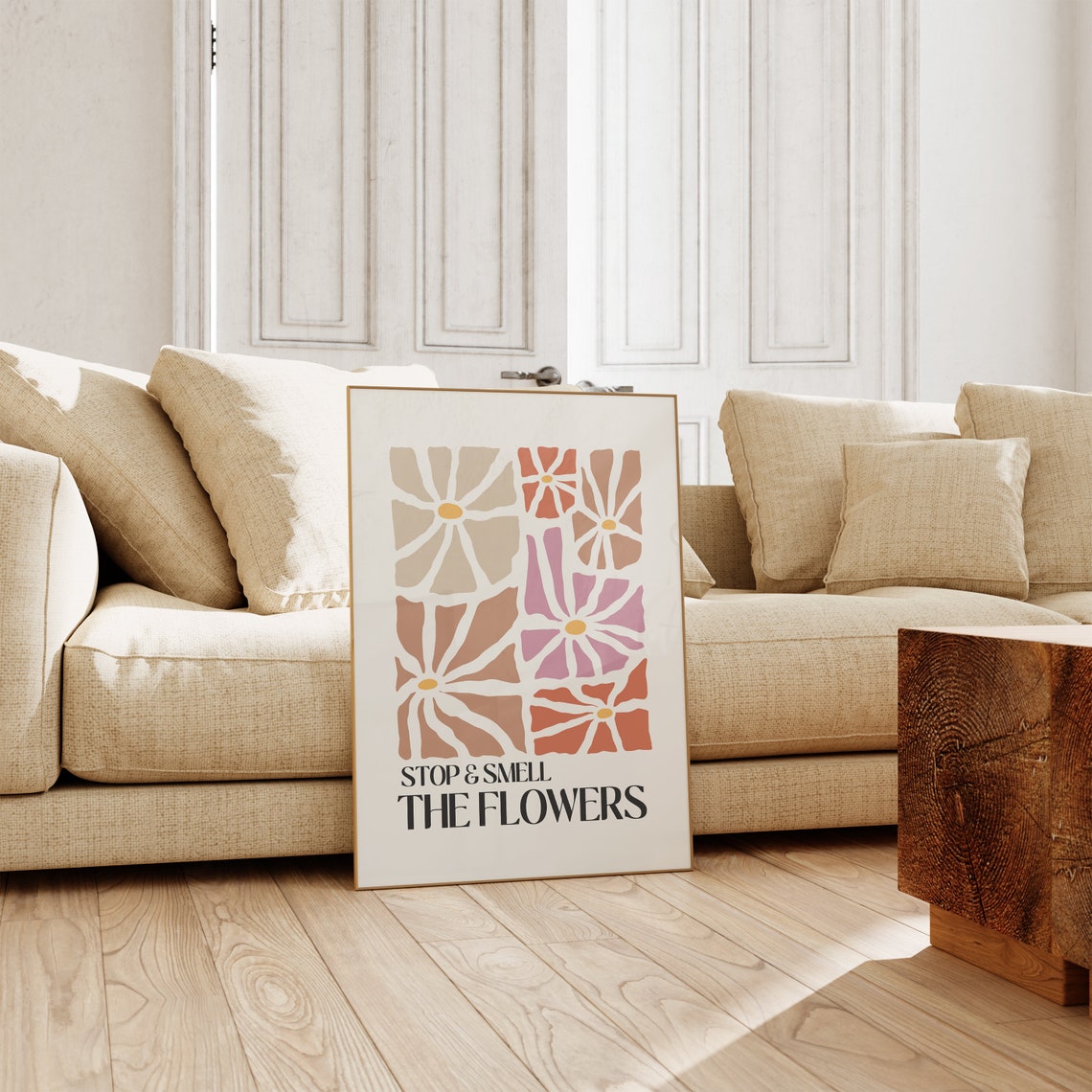 Stop And Smell The Flowers Retro Boho Floral Daisy Quote Poster - Image 3