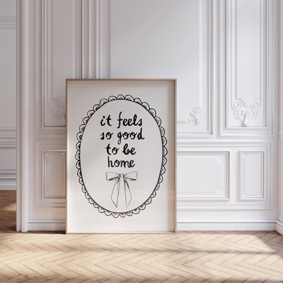 It Feels So Good to Be Home Black Bow Scalloped Oval Sign Poster - Image 3