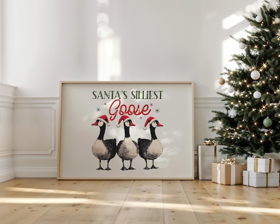 Santa's Silliest Goose Christmas Geese Wearing Santa Hats Poster