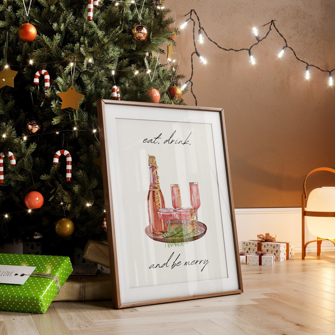Eat Drink And Be Merry Champagne Bottle Tray Watercolor Quote Print - Image 4