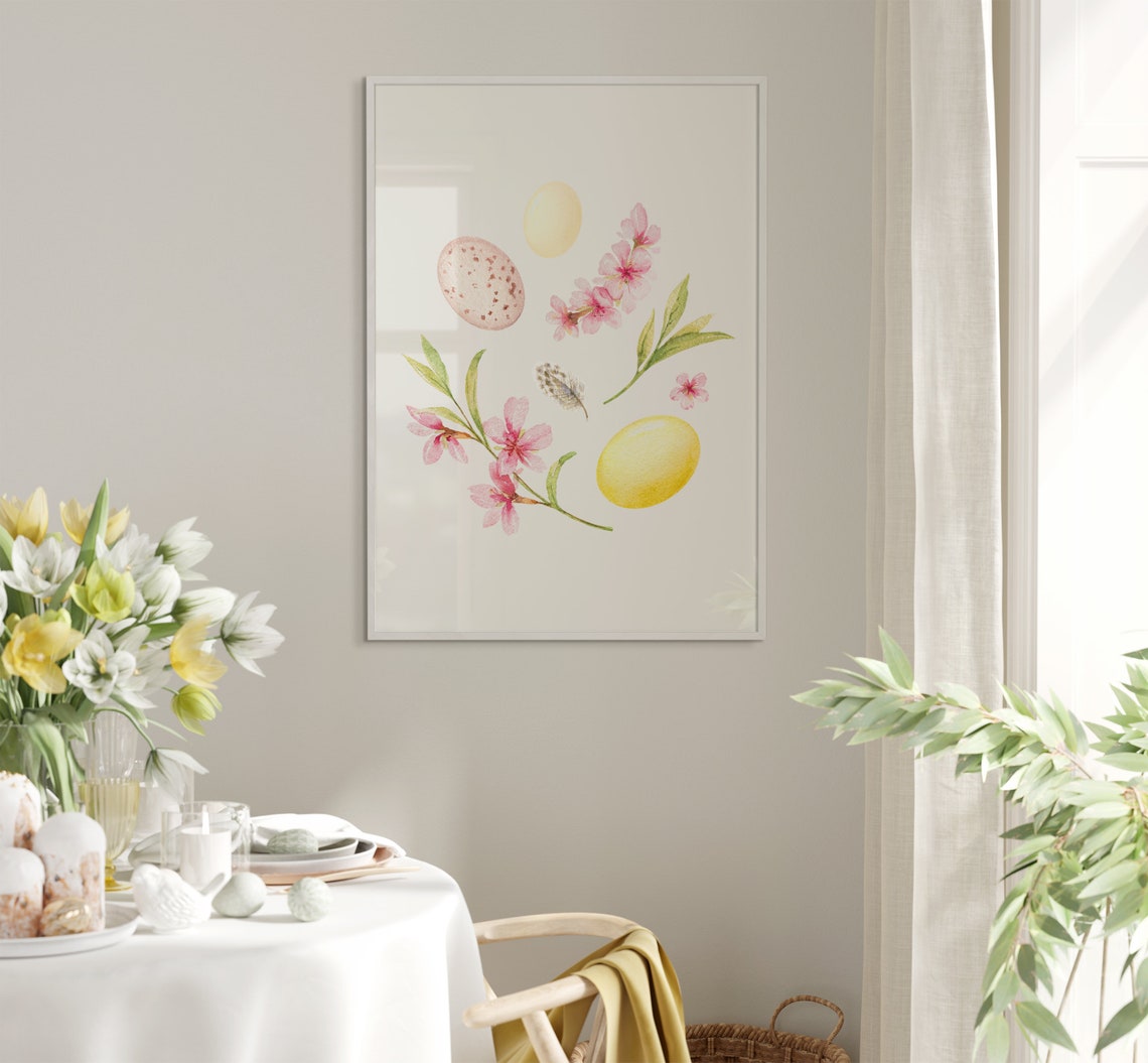 Cherry Blossom Branch With Pastel Eggs Watercolor Spring Poster - Image 5