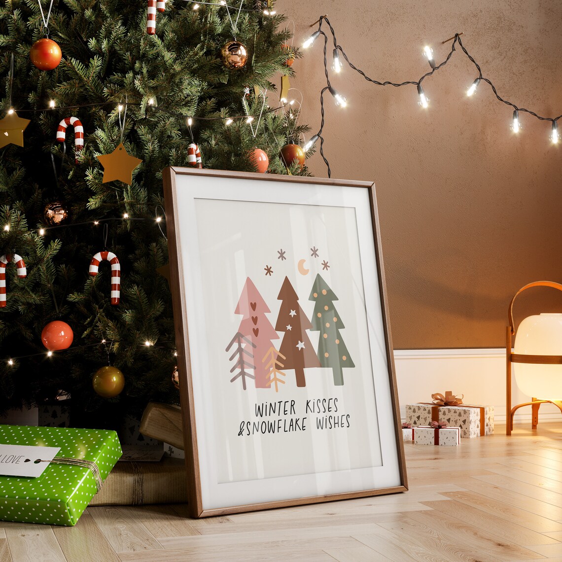 Winter Kisses And Snowflake Wishes Pastel Trees Christmas Poster - Image 3