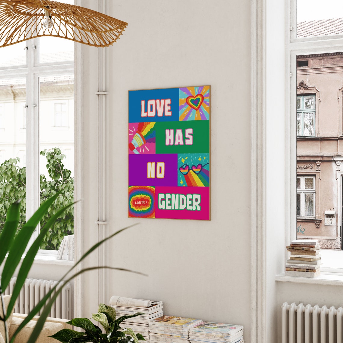 Love Has No Gender Colorful Rainbow Pride Patchwork Art Poster - Image 3